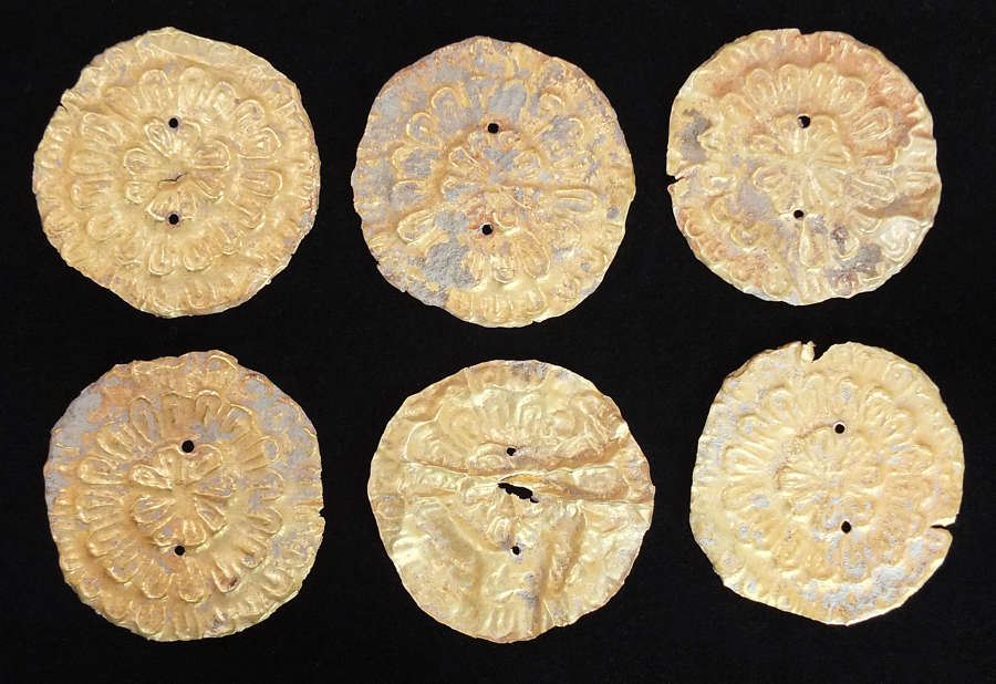 A group of six Hellenistic sheet gold decorative appliqués