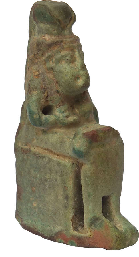 A sizeable Egyptian faience amulet of Isis suckling the infant Horus