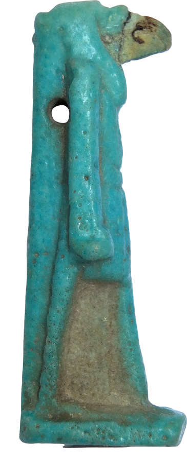 A good-sized Egyptian bright turquoise blue faience amulet of Thoth
