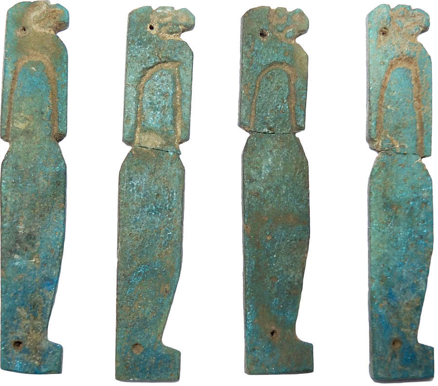 A group of four Egyptian faience amulets of Hapy, c. 600 B.C.