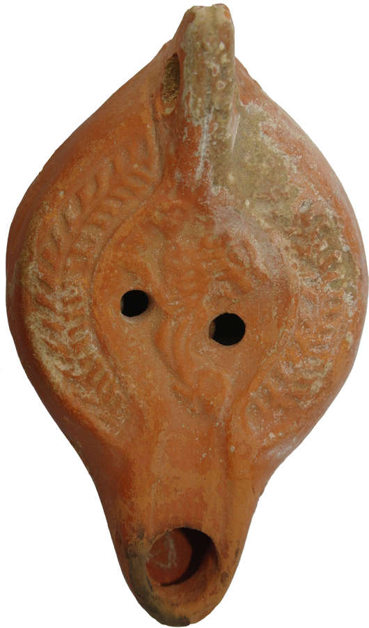 A large Roman North African red ware oil lamp, c. 350-450 A.D.