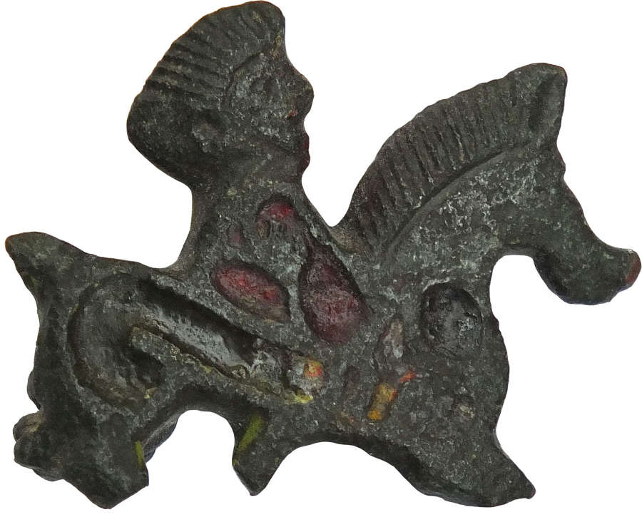 A Romano-British bronze horse-and-rider enamelled brooch