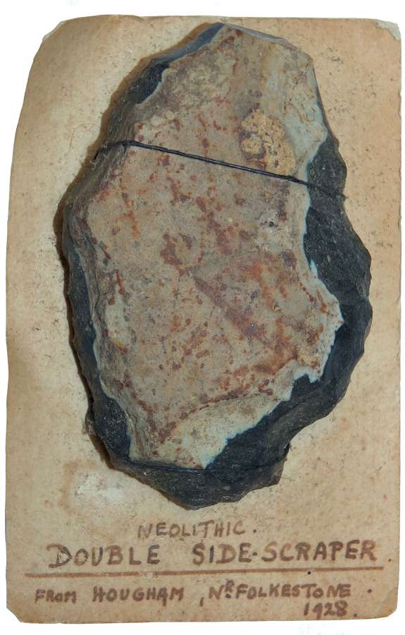A Neolithic flint sidescraper found near Folkestone, Kent, in 1928