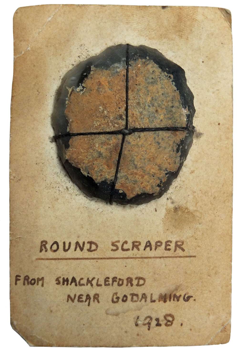 A Neolithic flint scraper found at Shackleford, near Godalming, Surrey