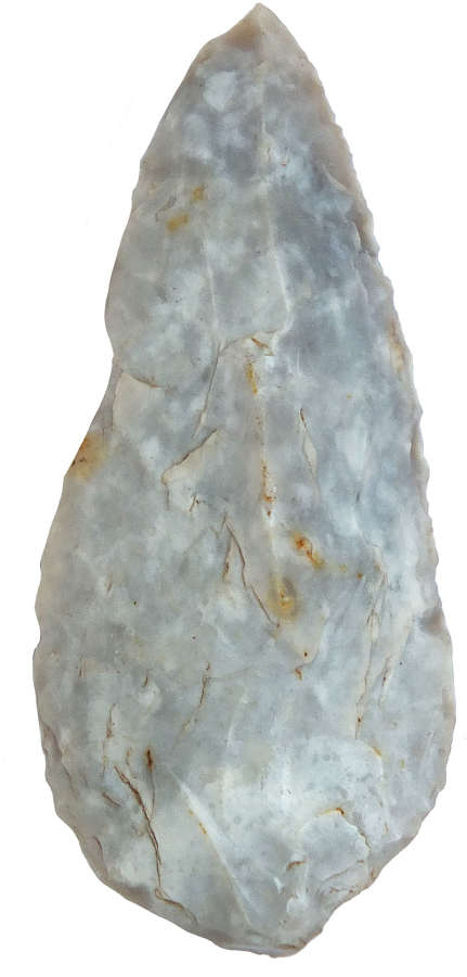 A good-sized Neolithic flint arrowhead found on the Yorkshire Wolds