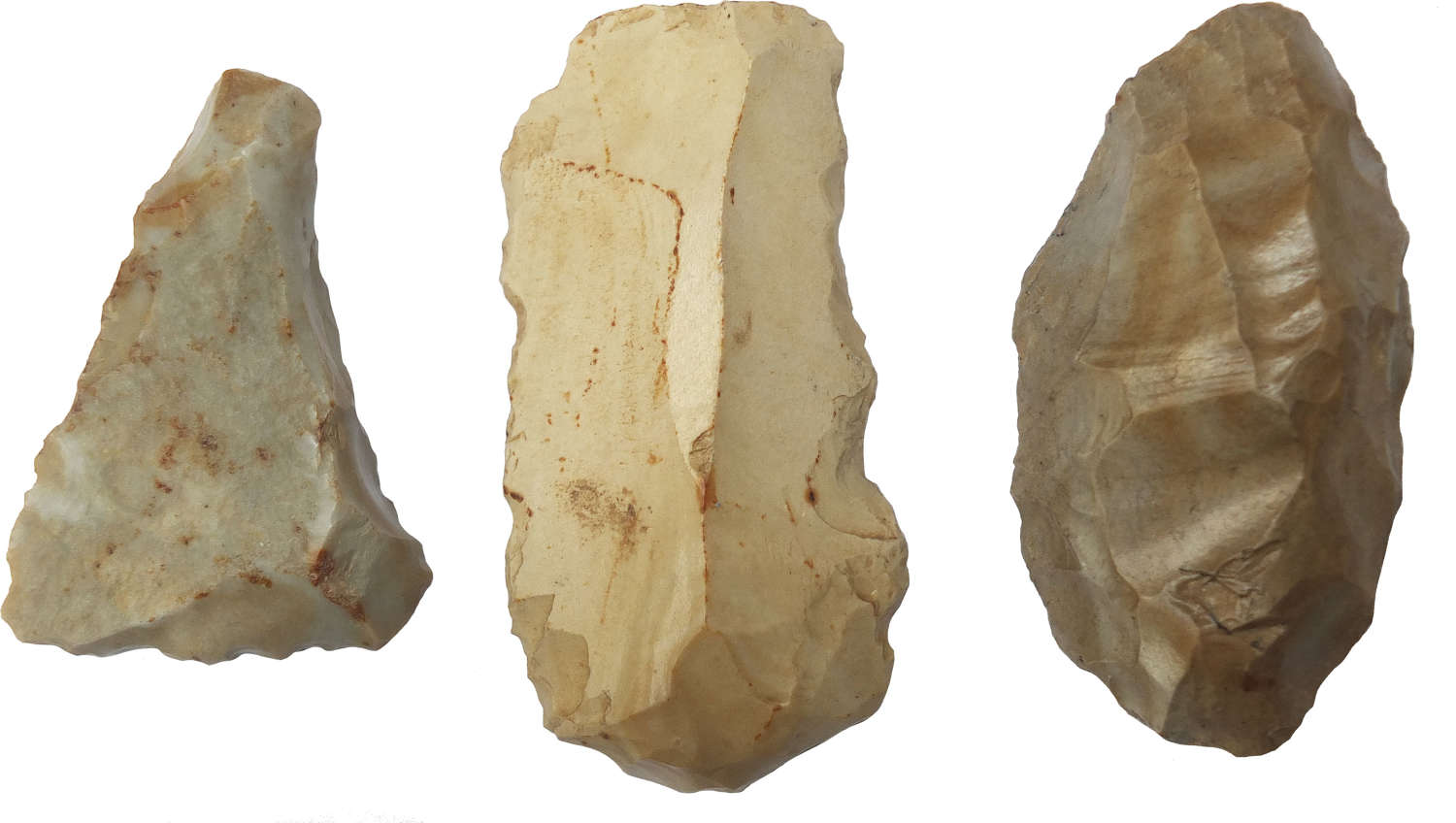 A group of three Neolithic to Early Bronze Age flint tools, France