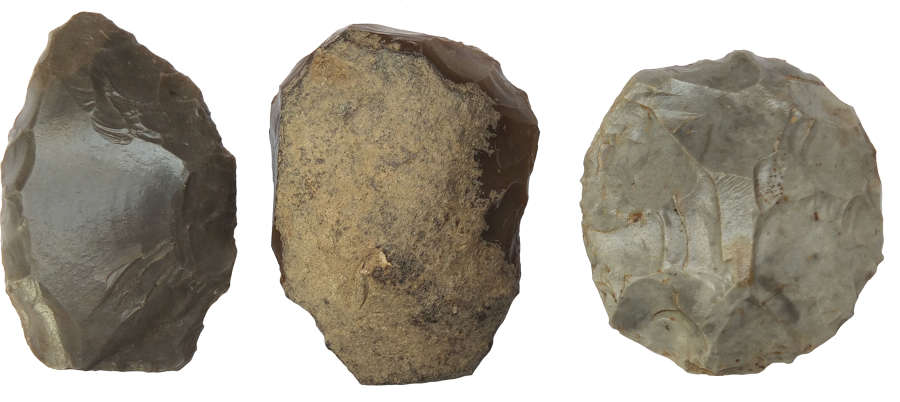 A group of three Neolithic flint scrapers from France, c. 3000 B.C.