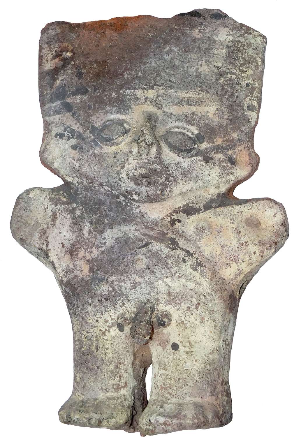 A large Chancay standing pottery male figure, Peru, c. 1300 A.D.
