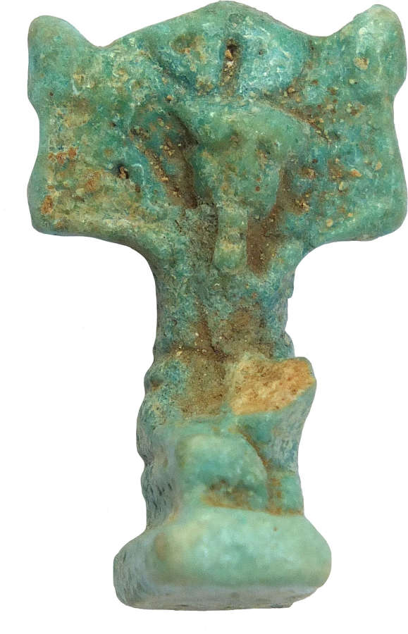 A good-sized Egyptian blue faience Shu amulet, c. 730-300 B.C.