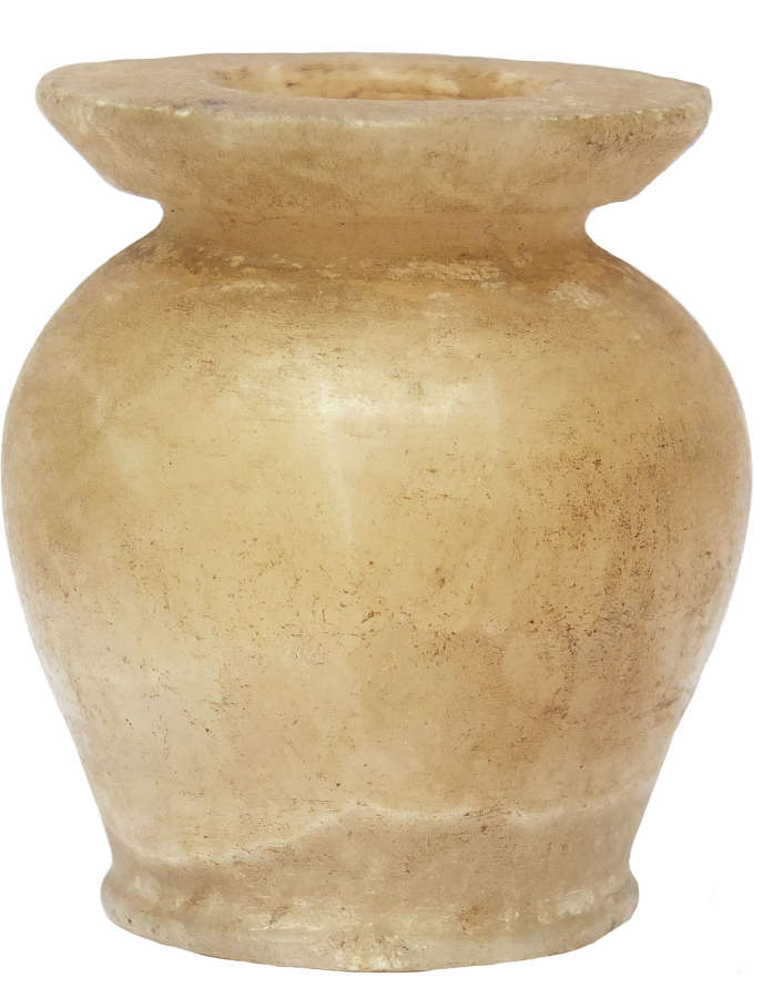 An Egyptian alabaster cosmetic pot of squat baluster form