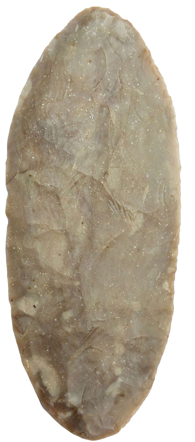An American Indian bifacially flaked flint blade found in Texas
