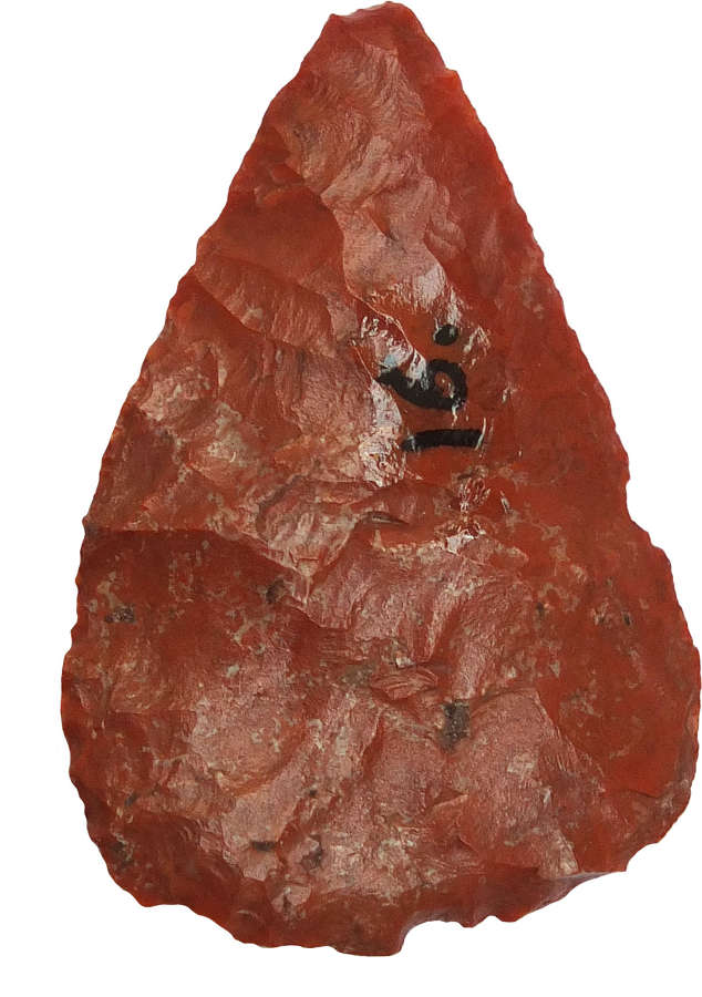 A Neolithic leaf-shaped red flint or jasper arrowhead