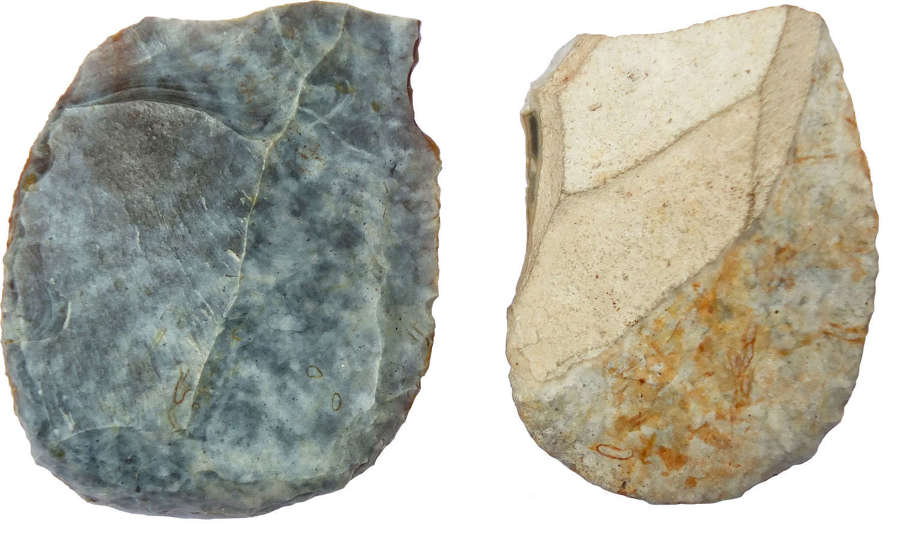 Two Neolithic grey flint scrapers, c. 3rd Millennium B.C.