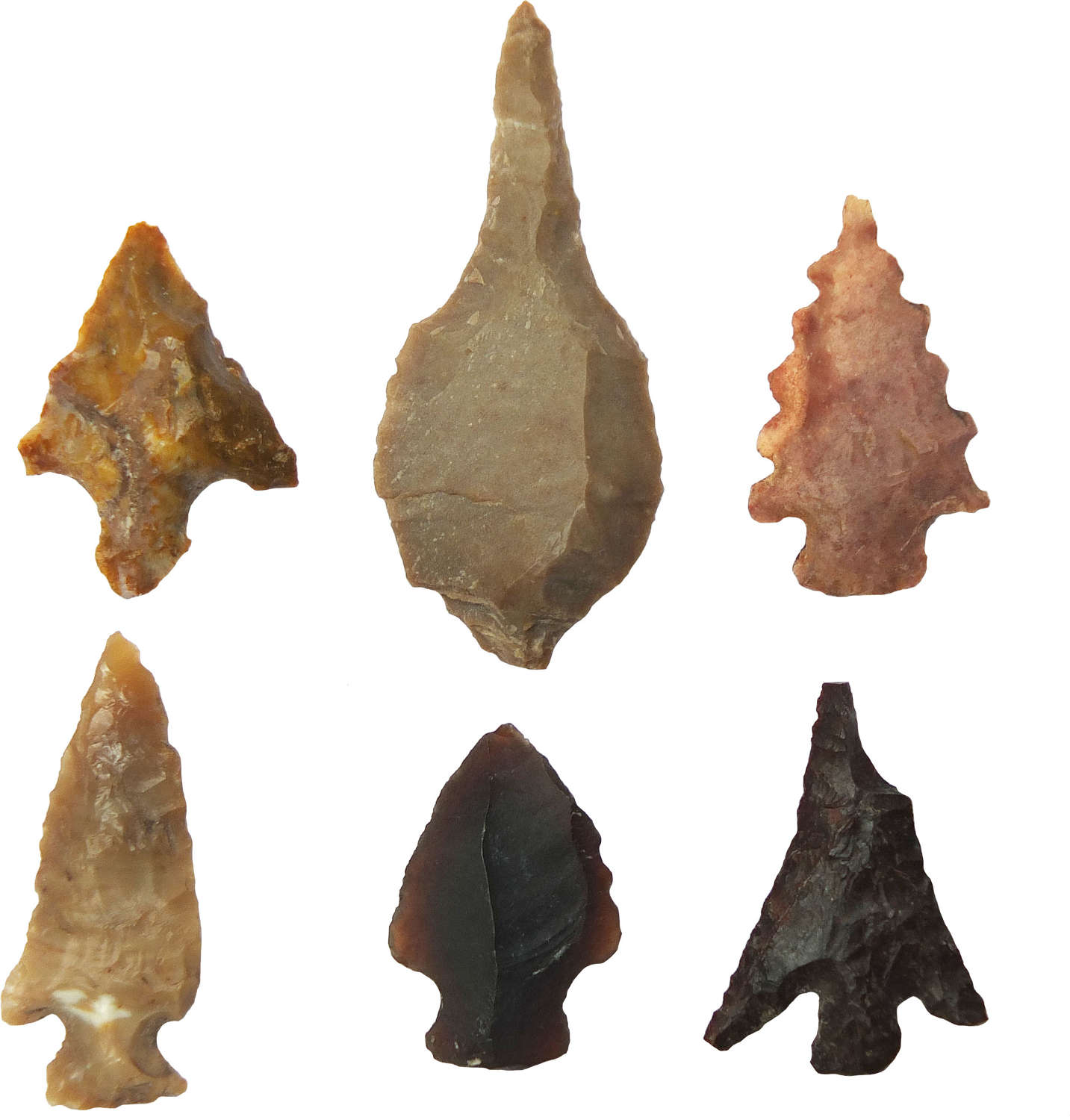 A group of six Saharan Neolithic chert arrowheads, c. 6500-4000 B.C.