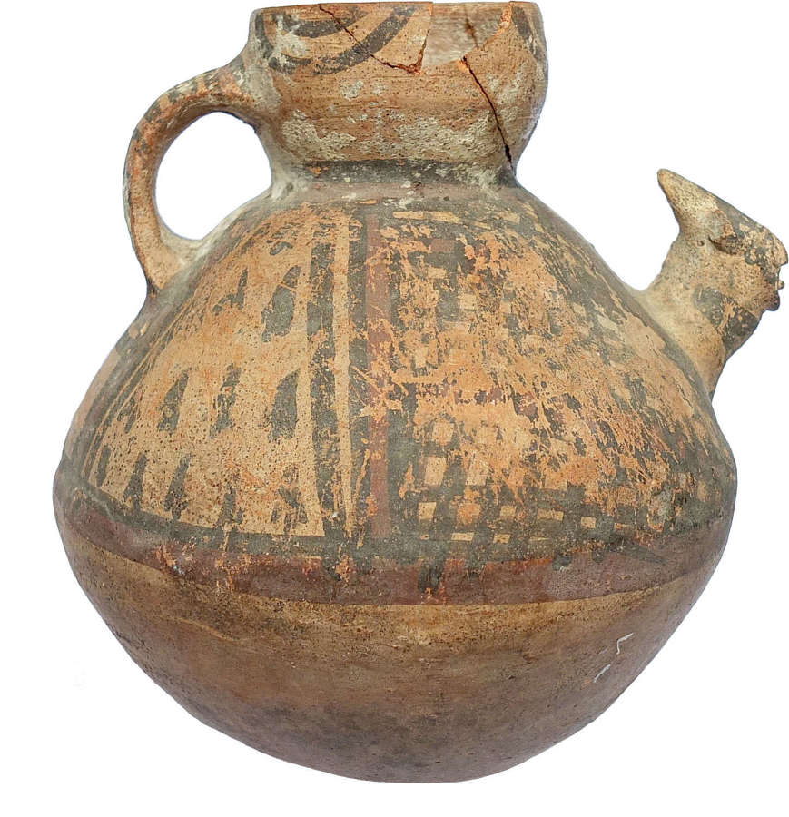 A Chancay fawn terracotta pottery jug, Peru, c. 1000-1400 A.D.