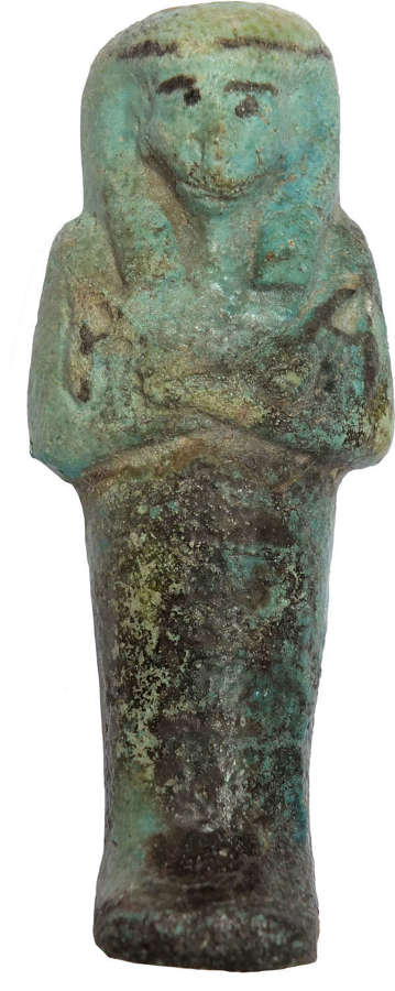 An Egyptian blue glazed faience ushabti, c. 1069-715 B.C.