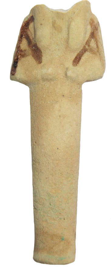 A damaged Egyptian faience ushabti, 21st Dynasty, 1069-945 B.C.