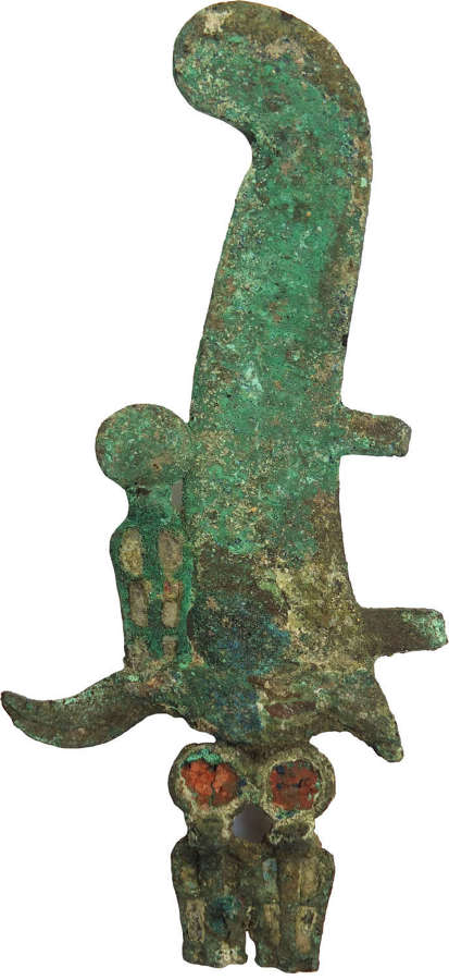 An Egyptian bronze atef crown ostrich feather, c. 664-30 B.C.