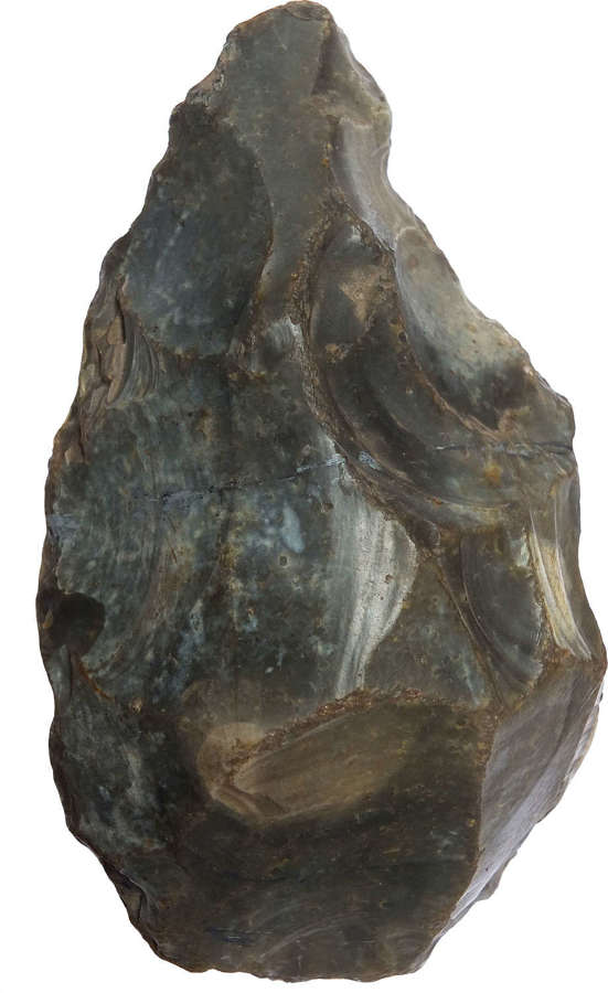 A heavy Lower Palaeolithic pointed flint handaxe found in Norfolk