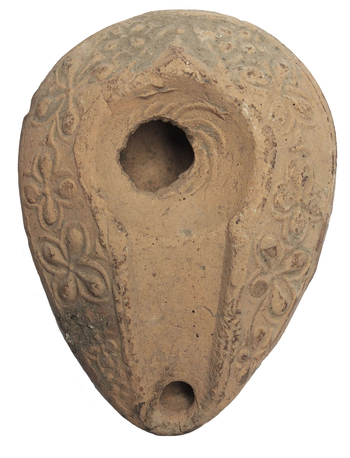 A Byzantine pottery oil lamp, c. 6th - 8th Century A.D.