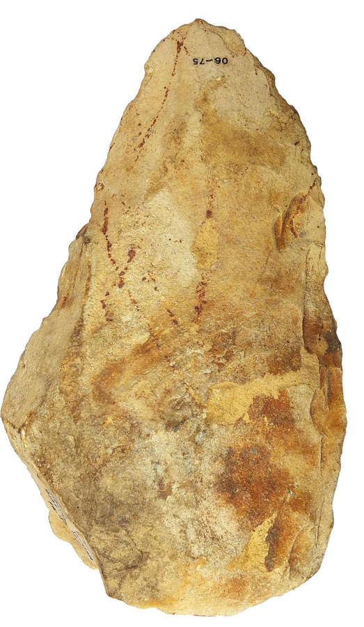 A large French Palaeolithic fawn chert pointed handaxe