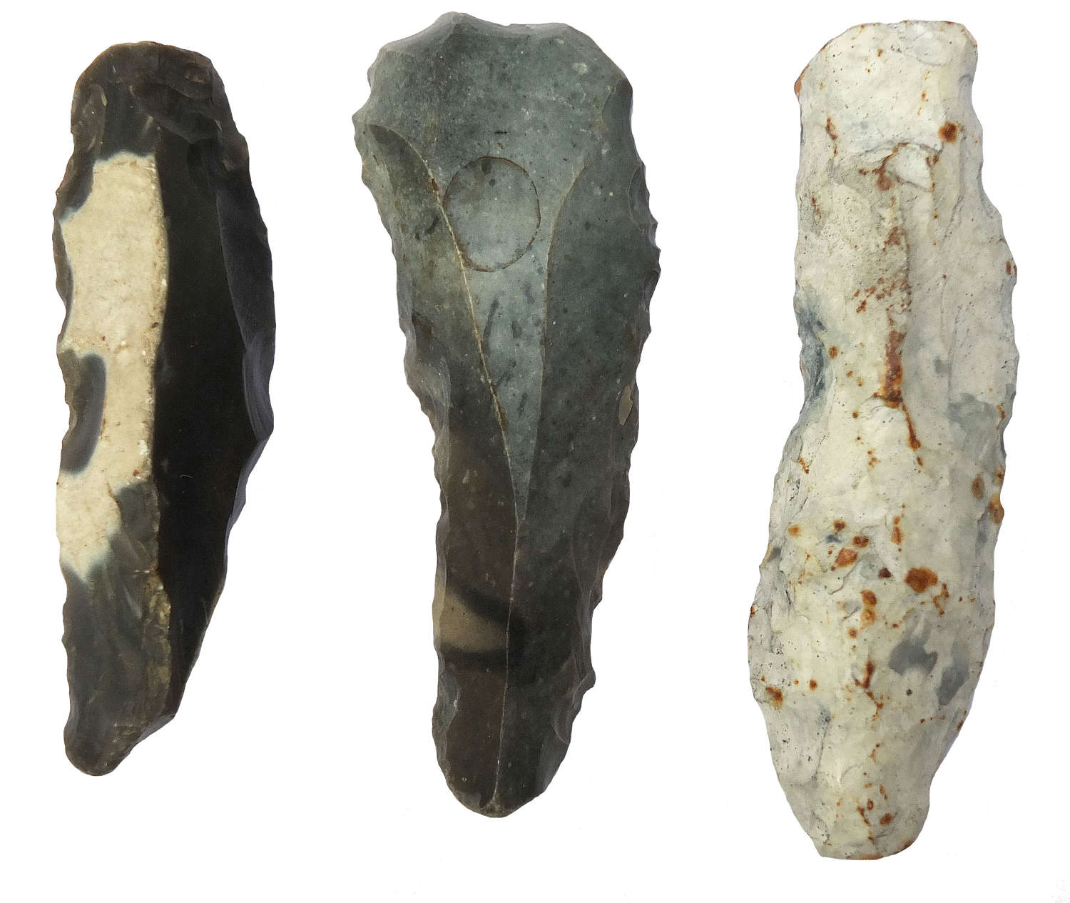 A group of three Neolithic grey flint fabricators from Suffolk