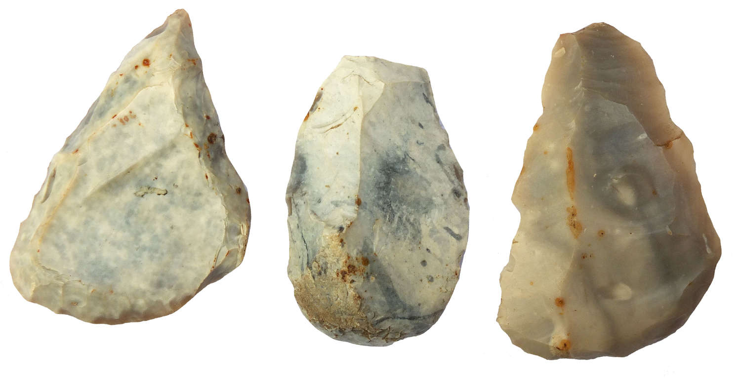 A group of three Neolithic grey flint tools
