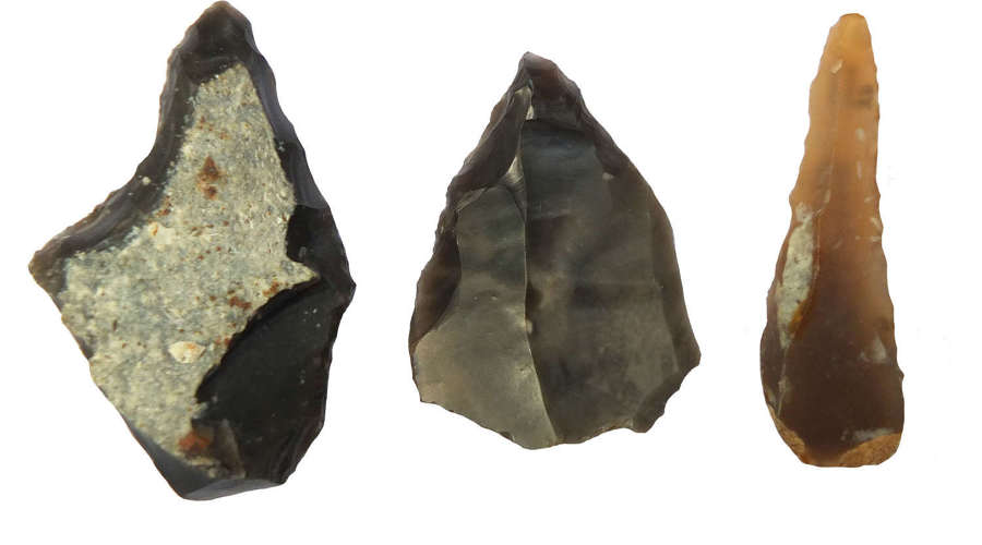 A group of three Neolithic flint awls from Suffolk