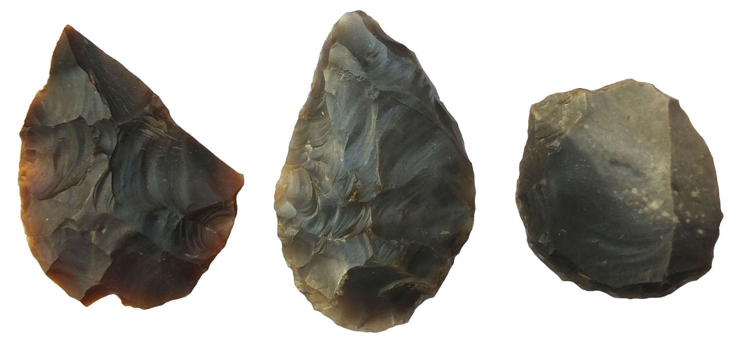 A group of three Neolithic flint tools