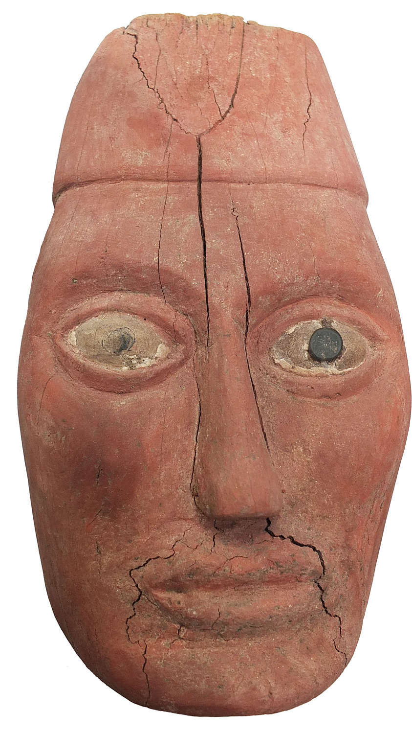 A Huari wooden mummy head reputedly found near Huarmey, Peru