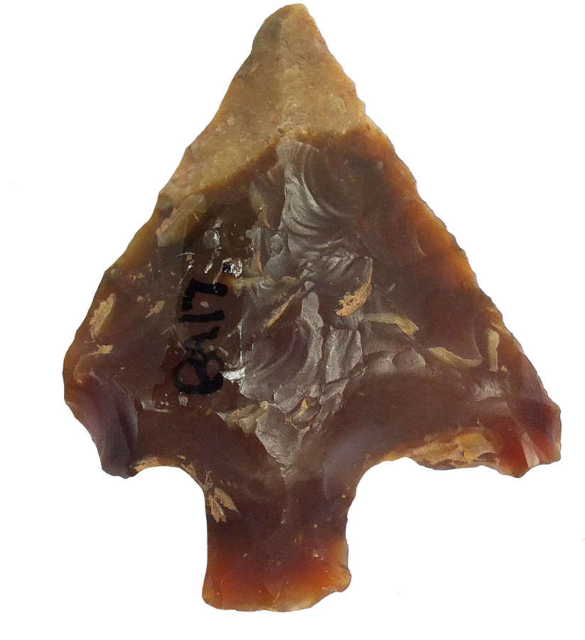 A Late Neolithic - Early Bronze Age barbed and tanged arrowhead