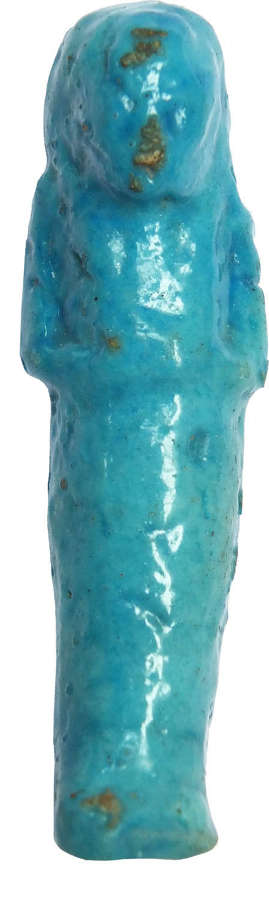 A small Egyptian bright blue faience ushabti, 1st Millennium B.C.