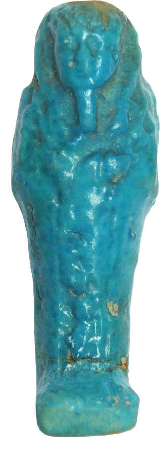 A small Egyptian bright blue faience ushabti of Mr(y) Renpet-nefer