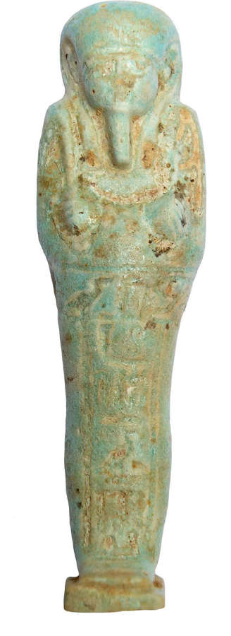 An Egyptian pale blue faience ushabti for Ta-Amen, c. 332-32 B.C.