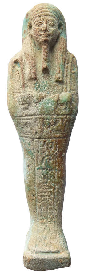 An Egyptian turquoise faience inscribed ushabti to Semataui-tefnakht