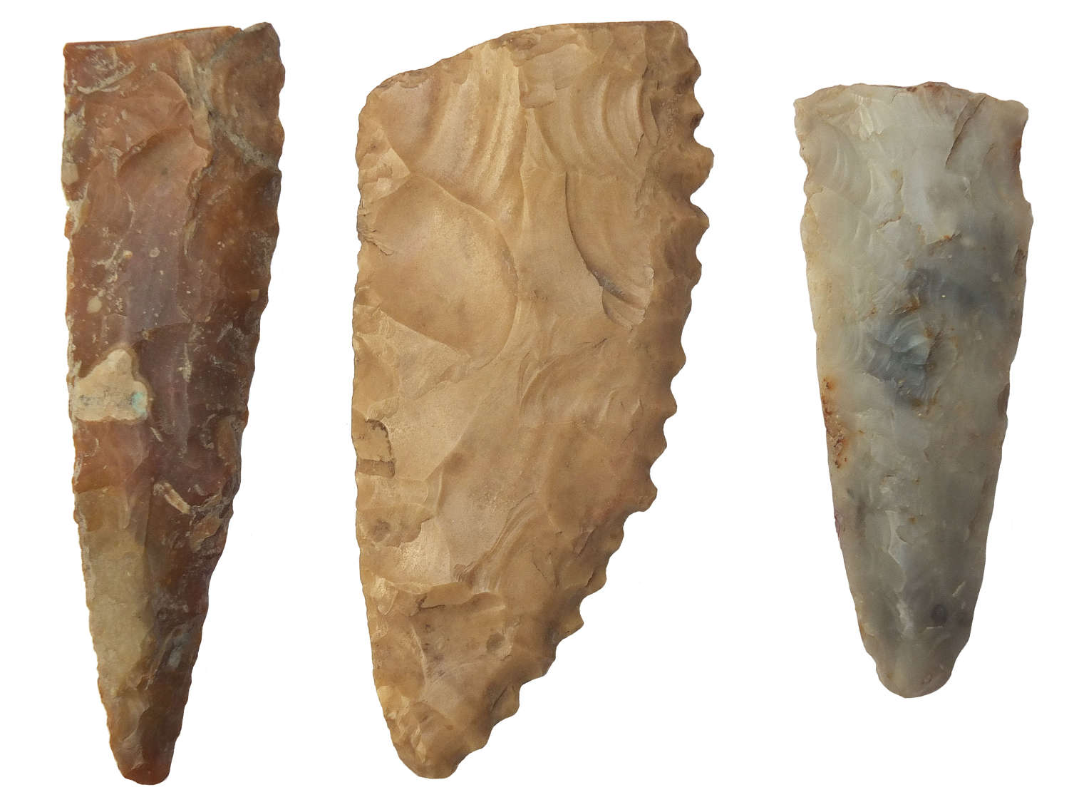 A group of three broken Danish Neolithic flint blades, c. 2000 B.C.