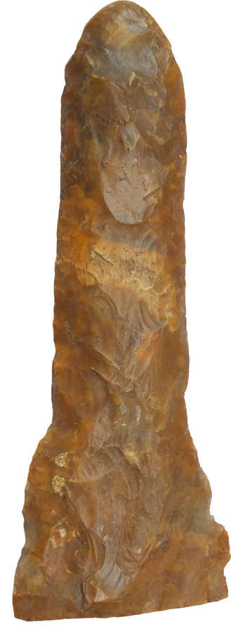 A handle fragment from a good-sized Neolithic brown flint dagger