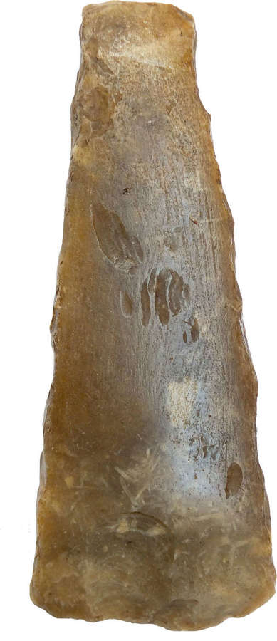 A Danish Neolithic mottled brown partially polished flint axehead